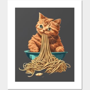 CAT EATING SPAGHETTI Posters and Art